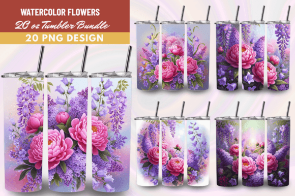 Download Watercolor Flowers Tumbler Wrap PNG Bund - Tumbler Collection