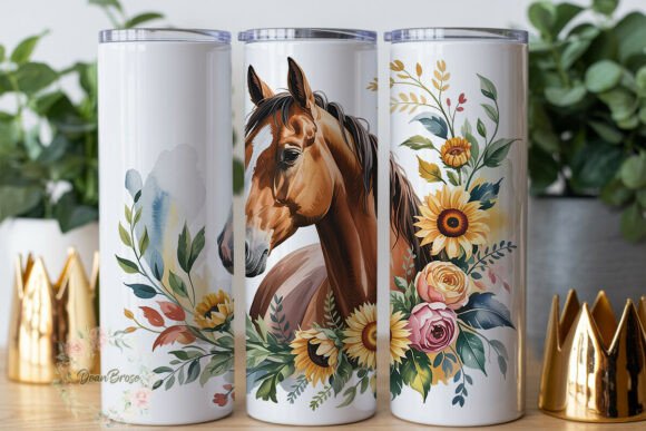 Download Horse Sunflower Rose Watercolor Tumbler - Tumbler Collection
