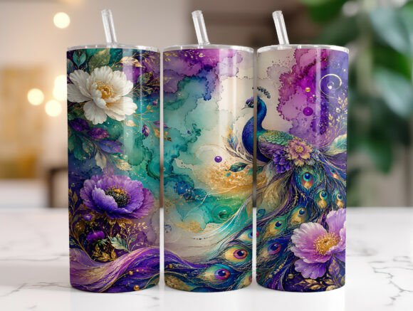 Download Peacock Floral Watercolor Tumbler Wraps - Tumbler Collection