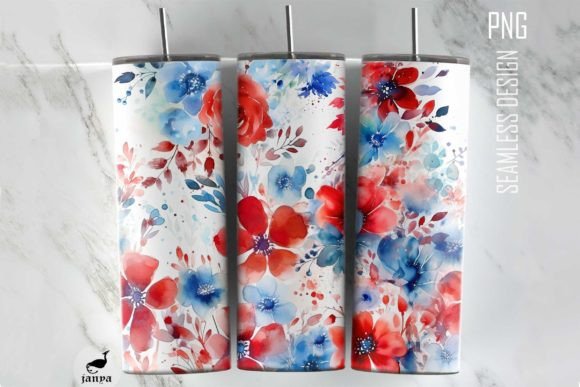 Download 4th of July Flowers Watercolor Tumbler 1 - Tumbler Collection