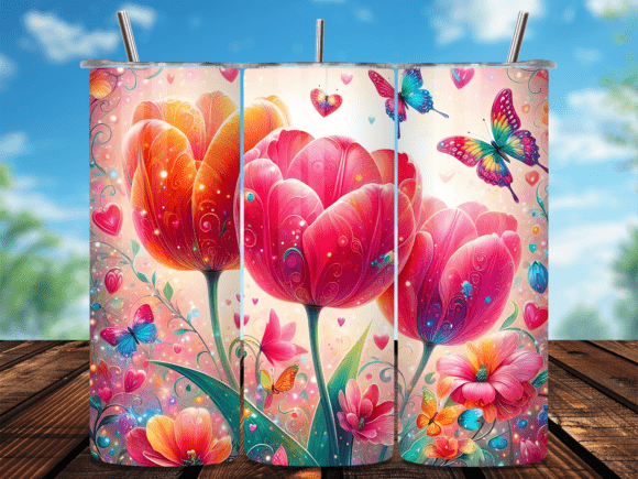 Download Pink Watercolor Heart Tulip Tumbler Wrap - Tumbler Collection