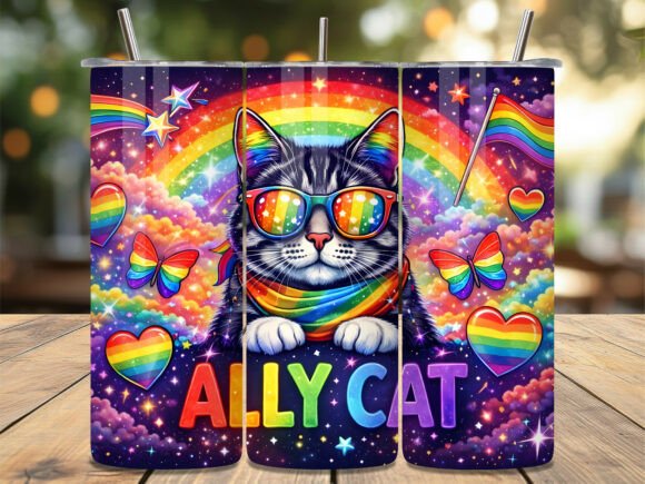 Download Rainbow Ally Cat Pride Tumbler Wrap - Tumbler Collection