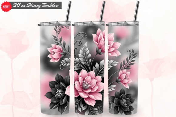 Download Pink and Grey Floral Bloom Tumbler Wraps - Tumbler Collection