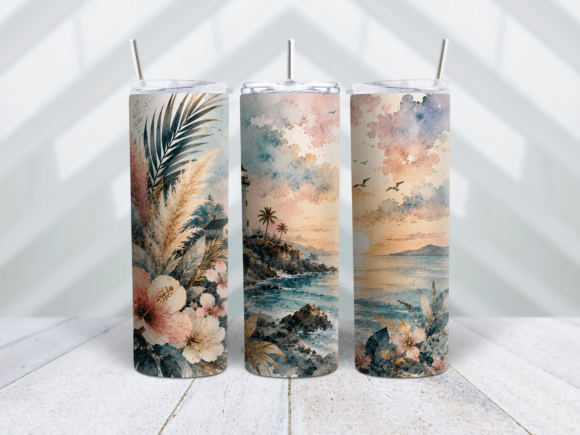 Download Coastal Watercolor Tumbler Wrap PNG - Tumbler Collection