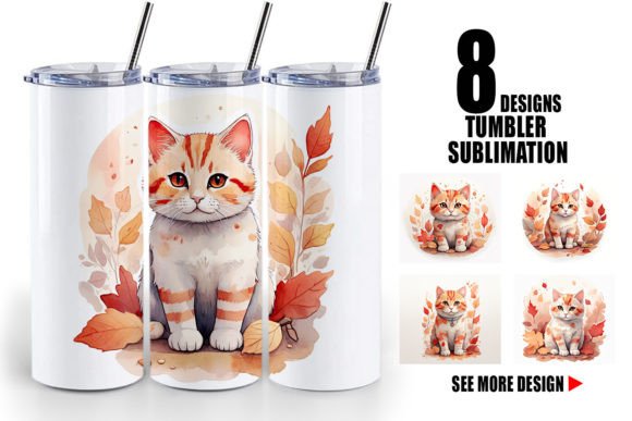 Download Tumbler Cat Among Falling Leaves - Tumbler Collection